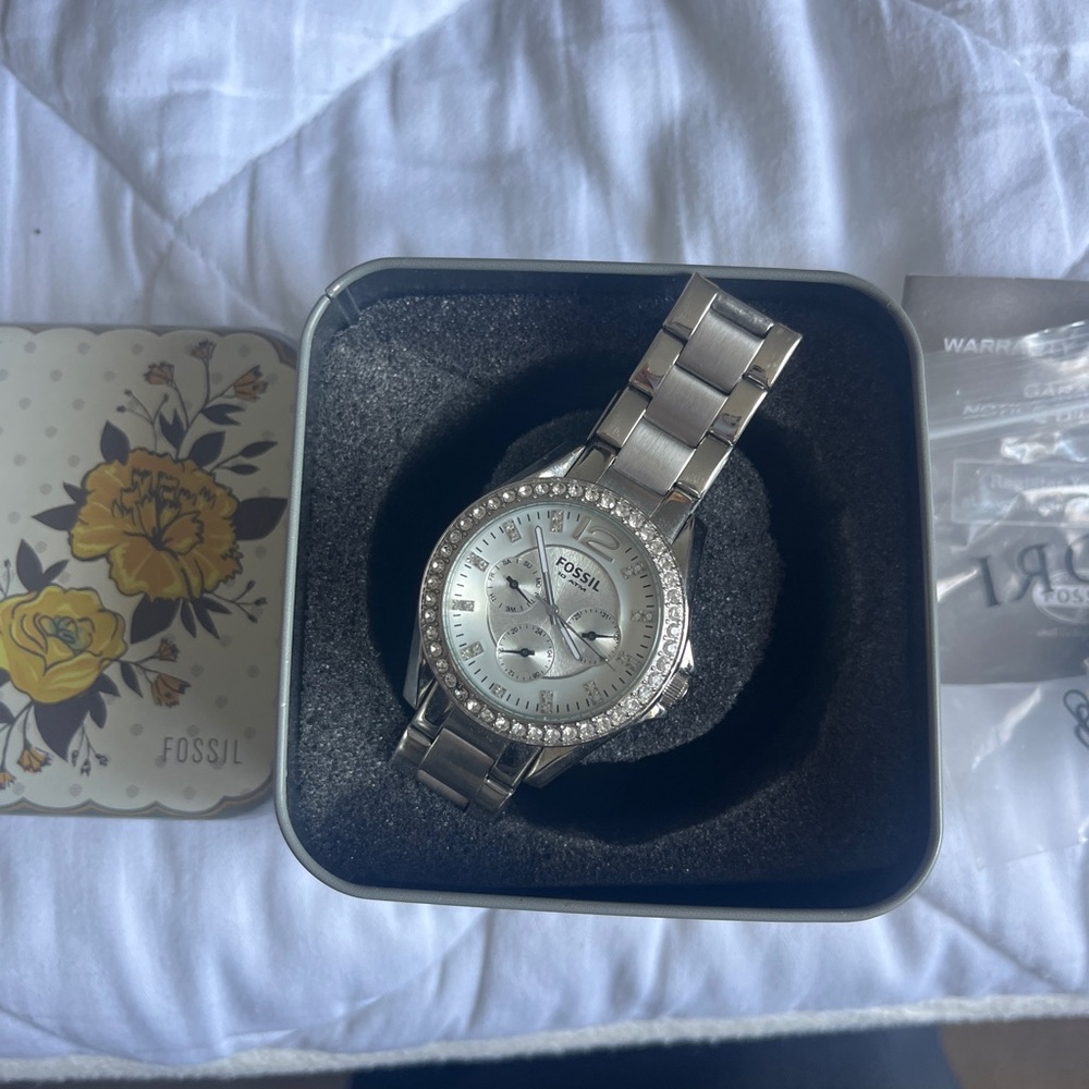 SOLD fossil Silver Crystal-Accented Watch